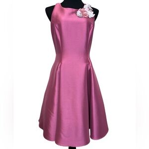 Nicole Miller Fit and Flare Dusty Rose Pink Mauve Dress with 3D Floral Detail
